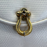 Vintage Finesse White Faux Lizard Leather Handbag Gold Chain Strap & Twist Clasp