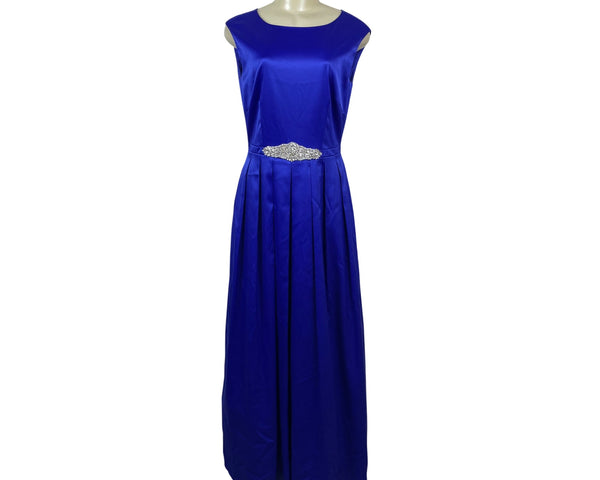 Tahari Vintage-Style Royal Blue Sleeveless Evening Gown Embellished Waist Size 6