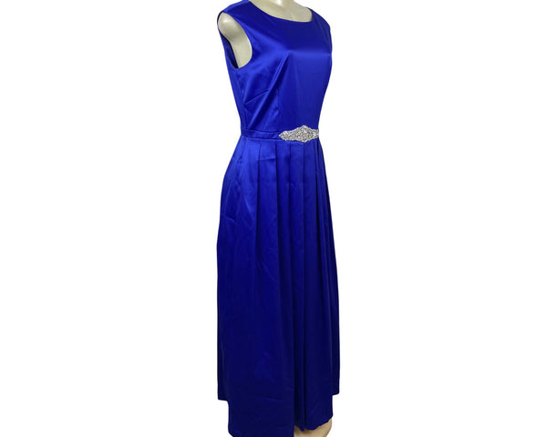 Tahari Vintage-Style Royal Blue Sleeveless Evening Gown Embellished Waist Size 6