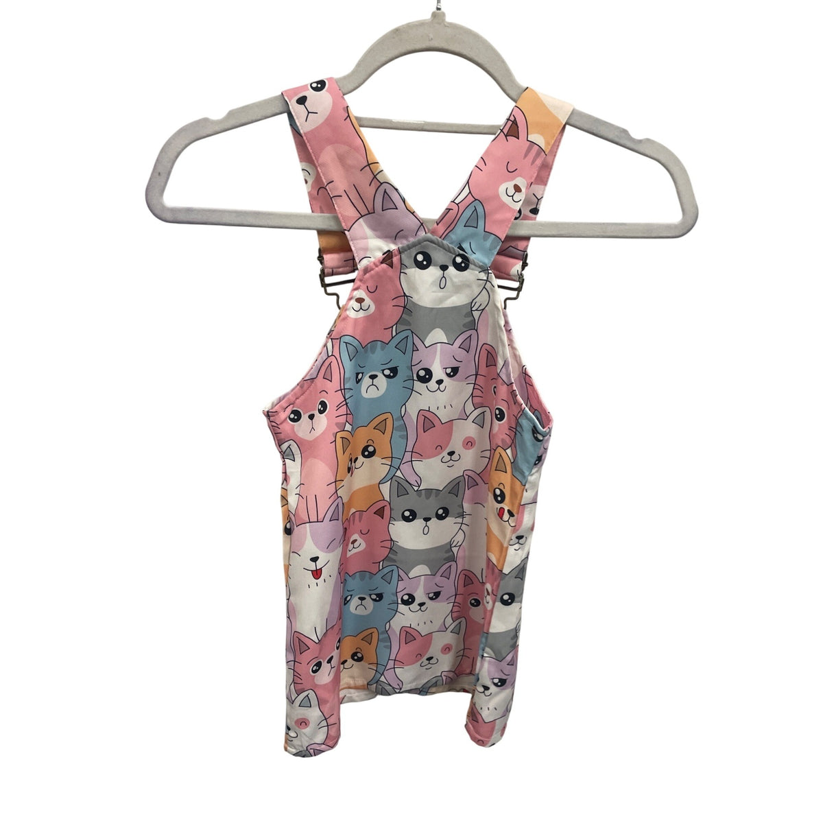 Girls Cat Print Sleeveless Overall Top Adjustable Straps Pastel Colors Cute Casual Wear