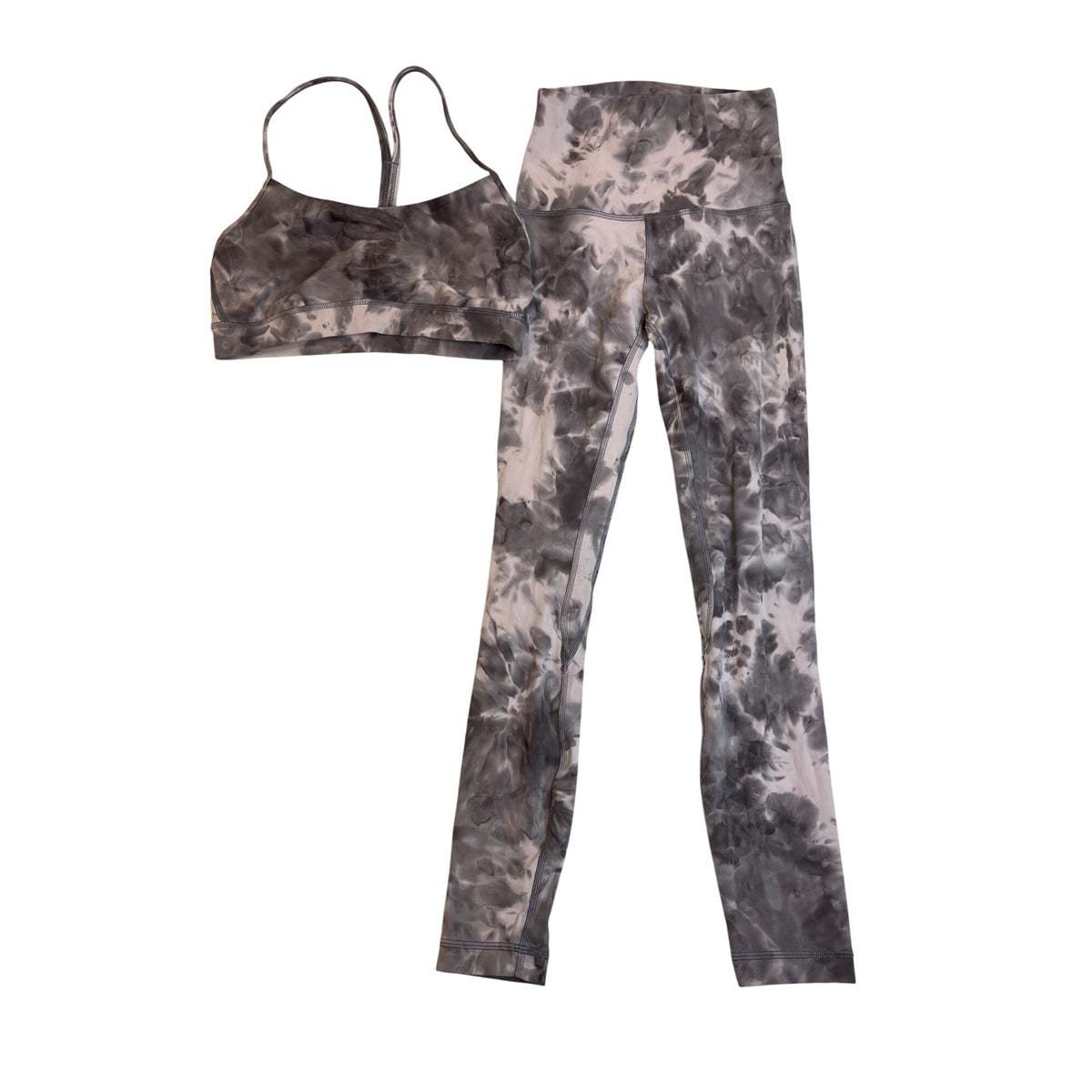 Lululemon Womens Tie-Dye Sports Bra & Leggings Set High-Waisted Stretchy Sz 2
