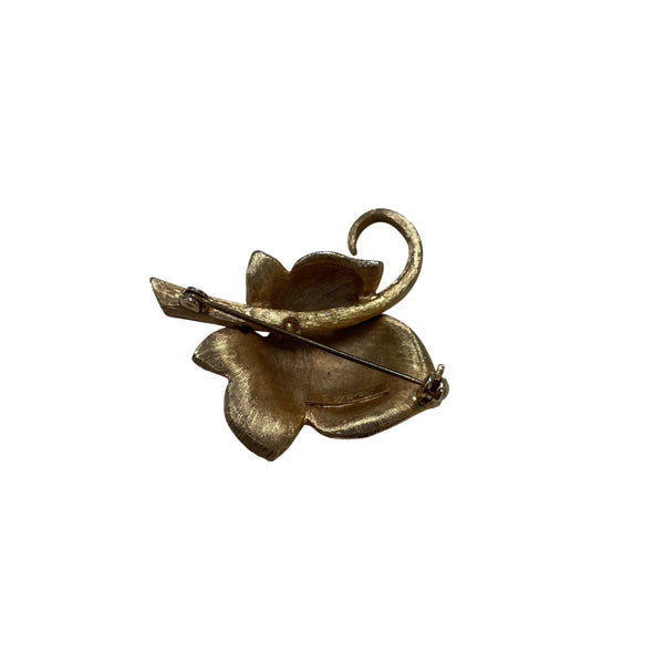 Vintage Gold Tone Brooch Womens Floral Design Metal Hook Accent Elegant Accessory