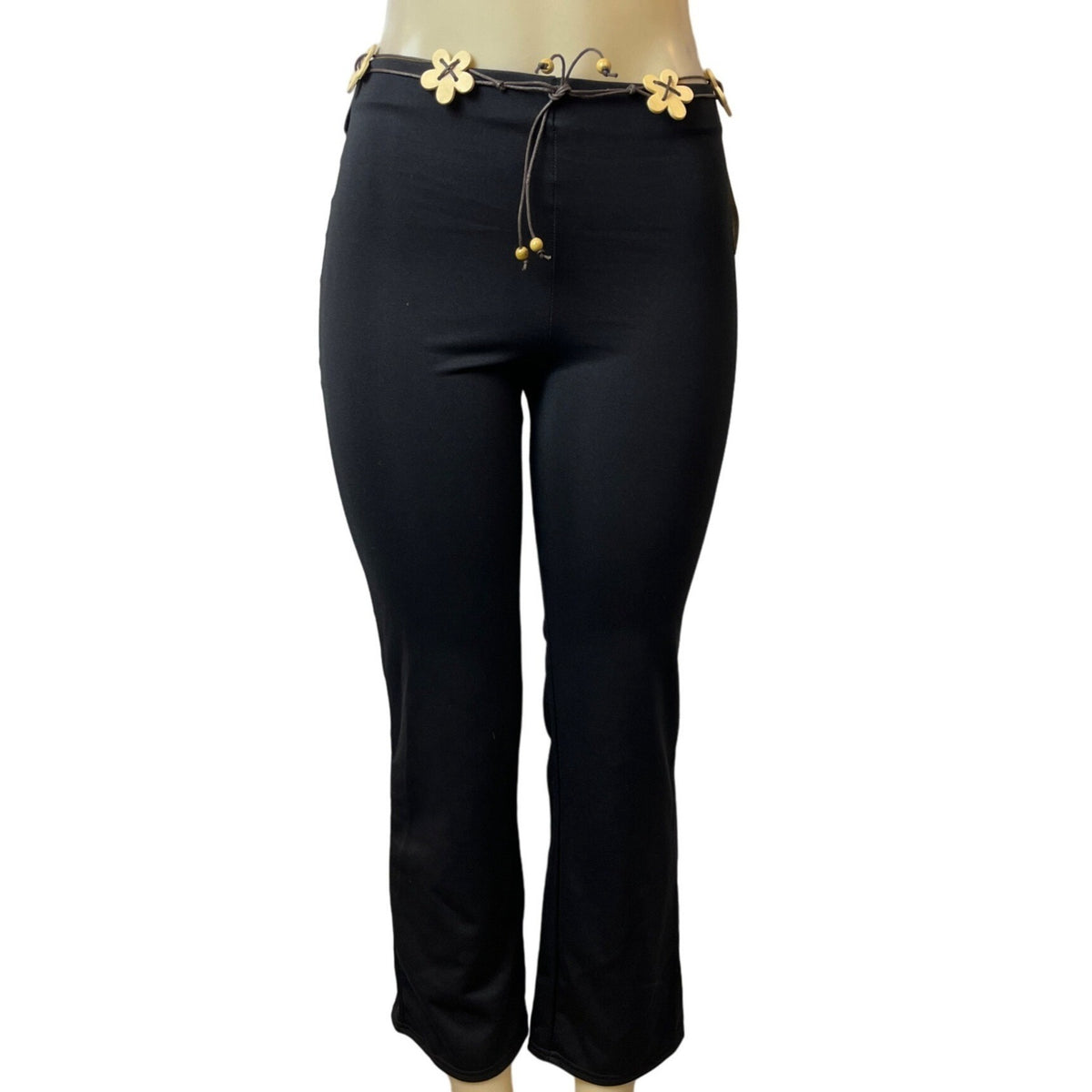 Girls Identity Youth Black Pants W Floral Belt Sz L/14 - New