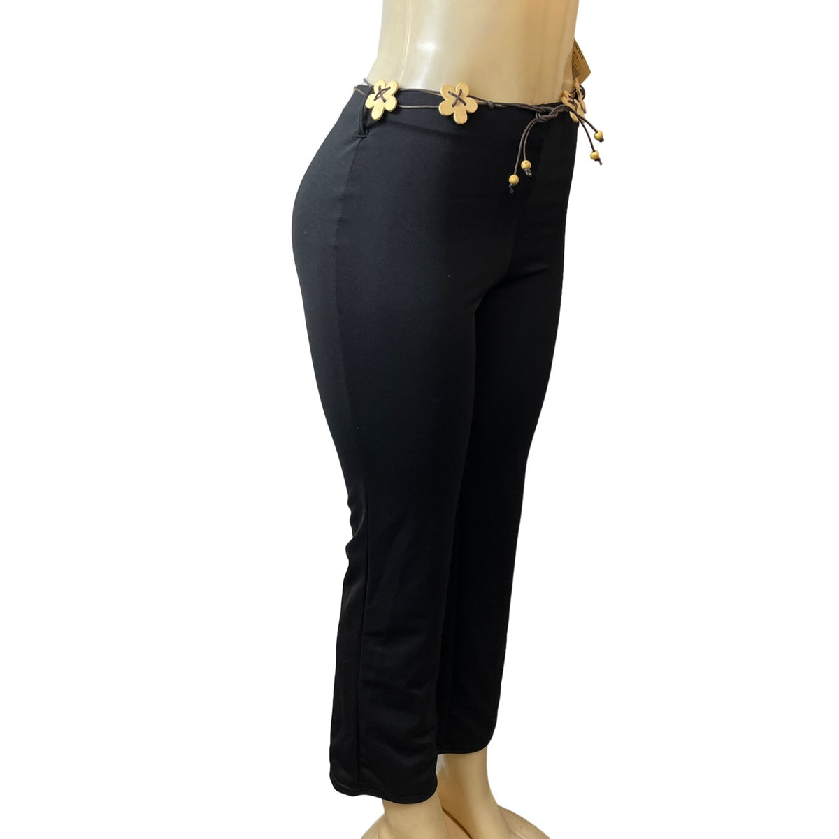 Girls Identity Youth Black Pants W Floral Belt Sz L/14 - New