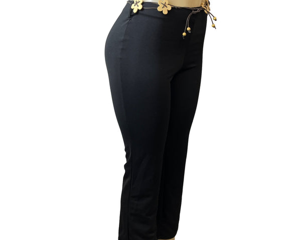 Girls Identity Youth Black Pants W Floral Belt Sz L/14 - New
