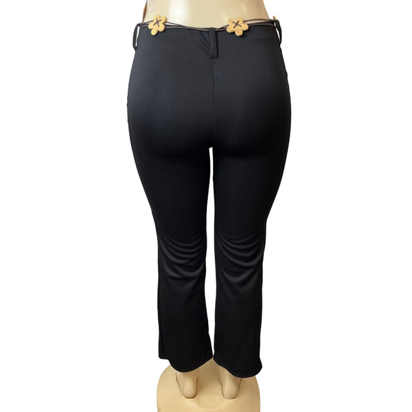 Girls Identity Youth Black Pants W Floral Belt Sz L/14 - New
