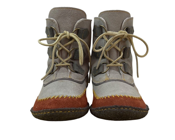 Sorel Women’s Grey & Rust Suede Lace-Up Joplin Winter Ankle Boots Size 8