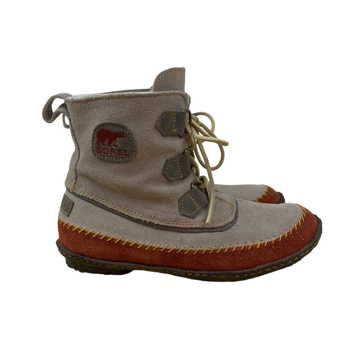 Sorel Women’s Grey & Rust Suede Lace-Up Joplin Winter Ankle Boots Size 8