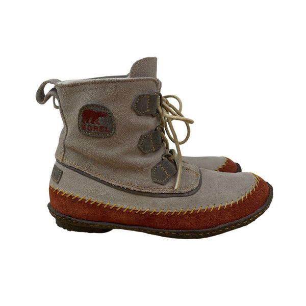 Sorel Women’s Grey & Rust Suede Lace-Up Joplin Winter Ankle Boots Size 8