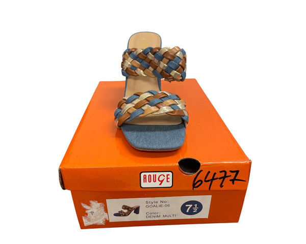 Rouge Womens Denim Multi Woven Block Heel Mules Size 7.5 Stylish Comfortable Sandals