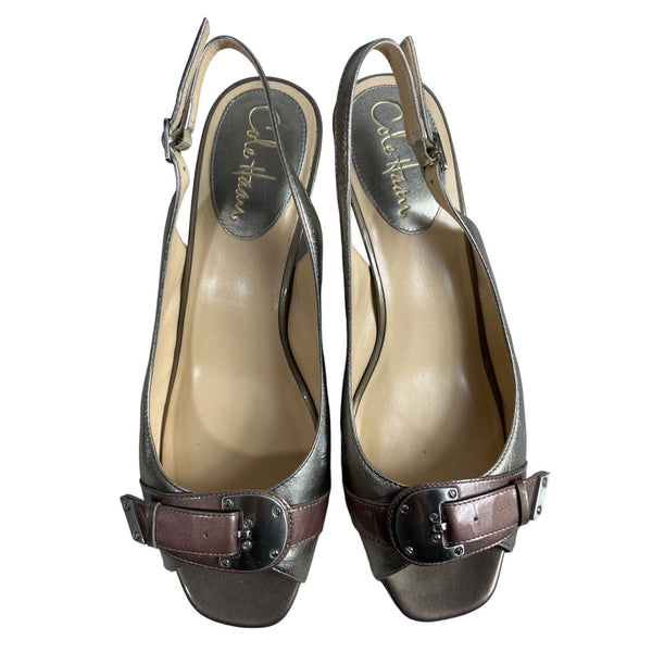 Cole Haan Women's Vintage Silver Air Eliana Ot Sling Heels Sz 9B