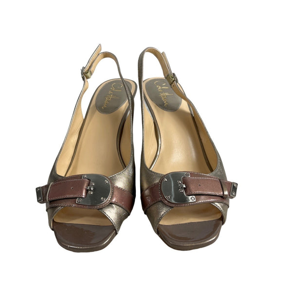 Cole Haan Women's Vintage Silver Air Eliana Ot Sling Heels Sz 9B