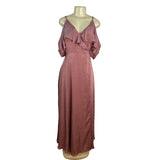 Lulus Dusty Rose Off-Shoulder Satin Maxi Dress With Ruffle Overlay Sz L - New