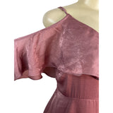 Lulus Dusty Rose Off-Shoulder Satin Maxi Dress With Ruffle Overlay Sz L - New