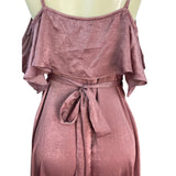 Lulus Dusty Rose Off-Shoulder Satin Maxi Dress With Ruffle Overlay Sz L - New