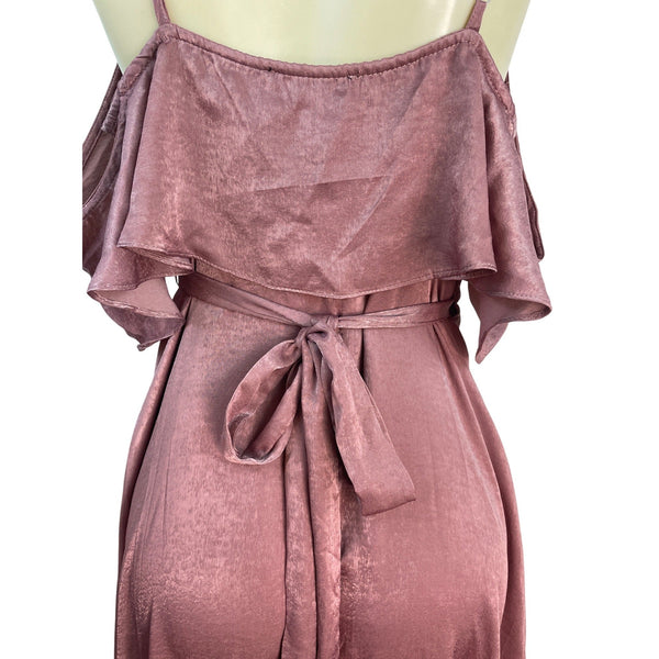 Lulus Dusty Rose Off-Shoulder Satin Maxi Dress With Ruffle Overlay Sz L - New