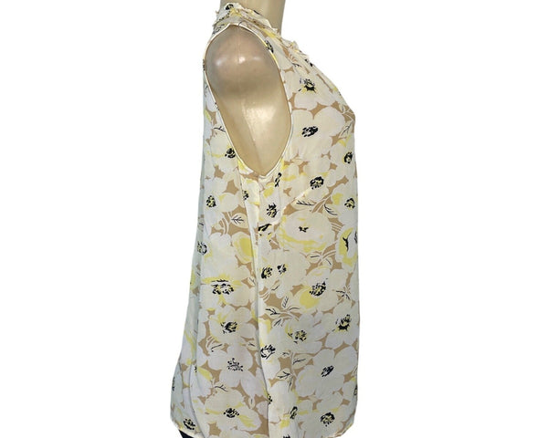 Talbots Womens Sleeveless Floral Blouse With Ruffle Trim Collar Size M