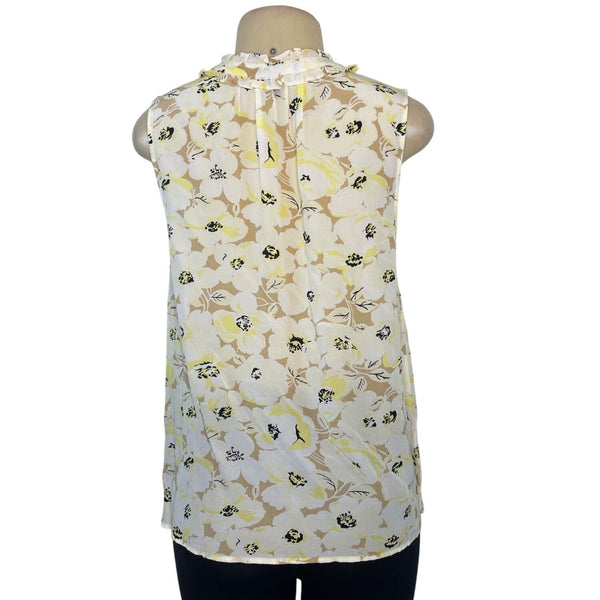 Talbots Womens Sleeveless Floral Blouse With Ruffle Trim Collar Size M