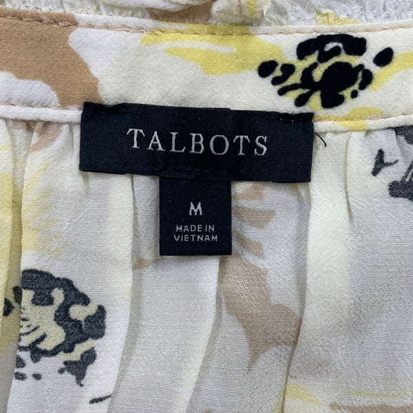 Talbots Womens Sleeveless Floral Blouse With Ruffle Trim Collar Size M