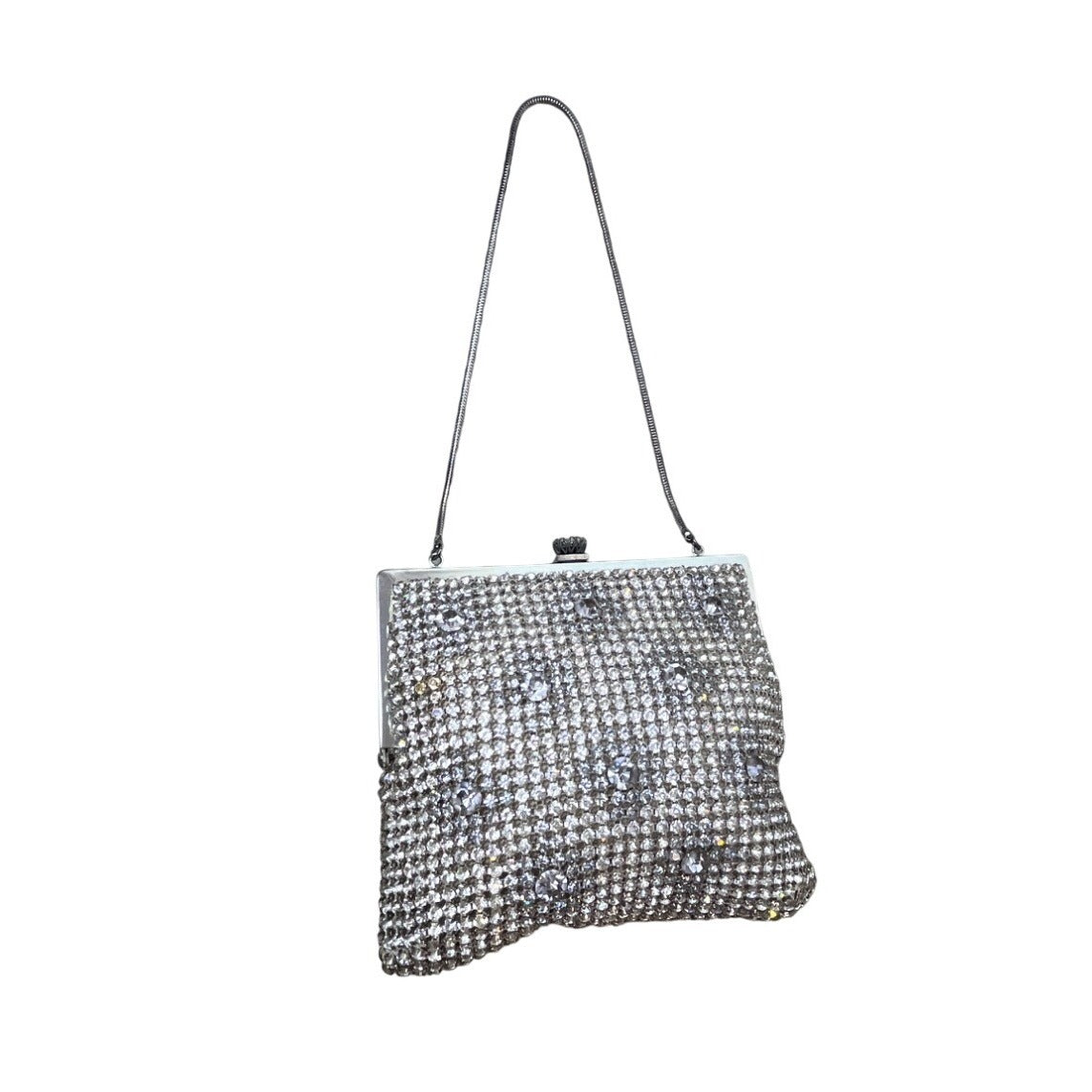 Vintage Made in Western Germany Silver Tone and Sparkly Rhinestone Evening Purse Sz S