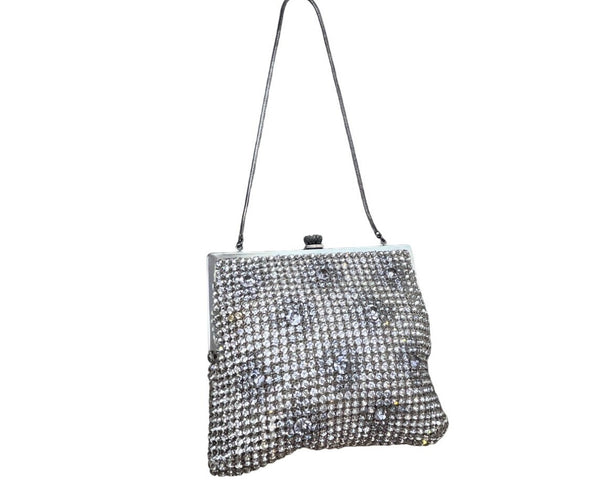 Vintage Made in Western Germany Silver Tone and Sparkly Rhinestone Evening Purse Sz S