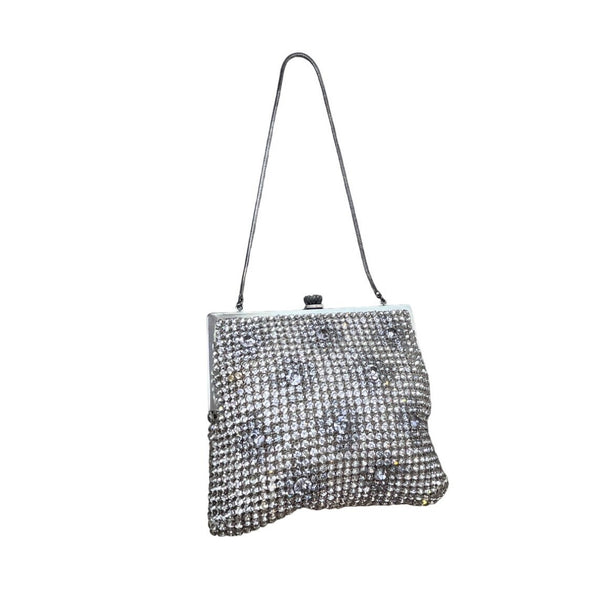 Vintage Made in Western Germany Silver Tone and Sparkly Rhinestone Evening Purse Sz S
