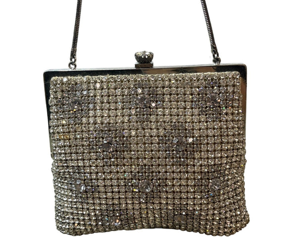 Vintage Made in Western Germany Silver Tone and Sparkly Rhinestone Evening Purse Sz S