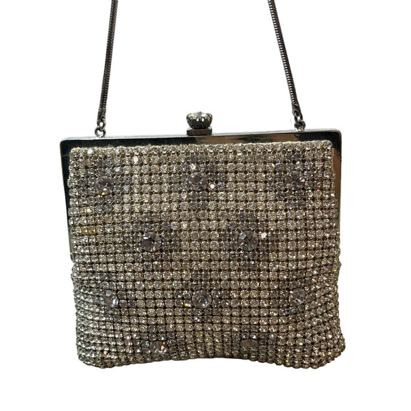Vintage Made in Western Germany Silver Tone and Sparkly Rhinestone Evening Purse Sz S
