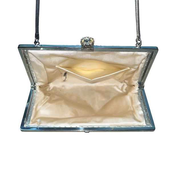Vintage Made in Western Germany Silver Tone and Sparkly Rhinestone Evening Purse Sz S