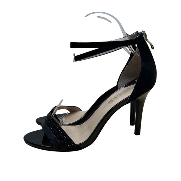 Belle Womens Black Rhinestone Ankle Strap Back Zipper High Heel Sandals Size 6.5