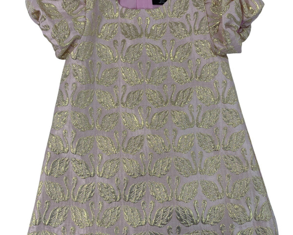 Crewcuts Girls Pink & Gold Swan Puff Sleeve Dress Size 3