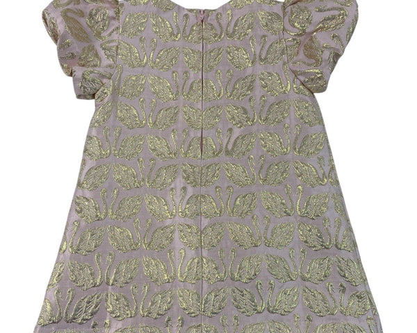 Crewcuts Girls Pink & Gold Swan Puff Sleeve Dress Size 3