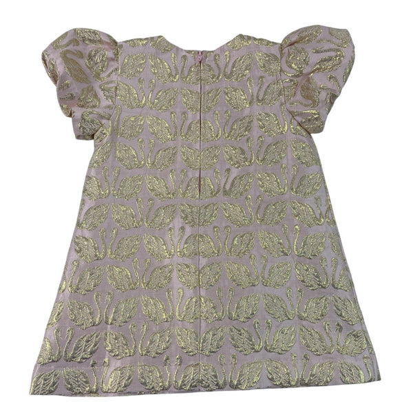 Crewcuts Girls Pink & Gold Swan Puff Sleeve Dress Size 3