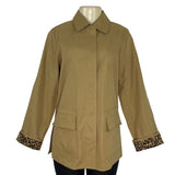 Dennis Basso Womens Tan Jacket With Leopard Print Lining Snap Button Sz XS