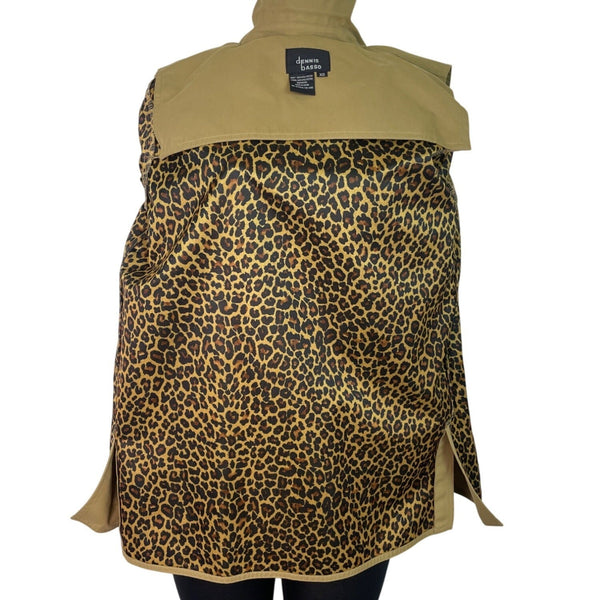 Dennis Basso Womens Tan Jacket With Leopard Print Lining Snap Button Sz XS