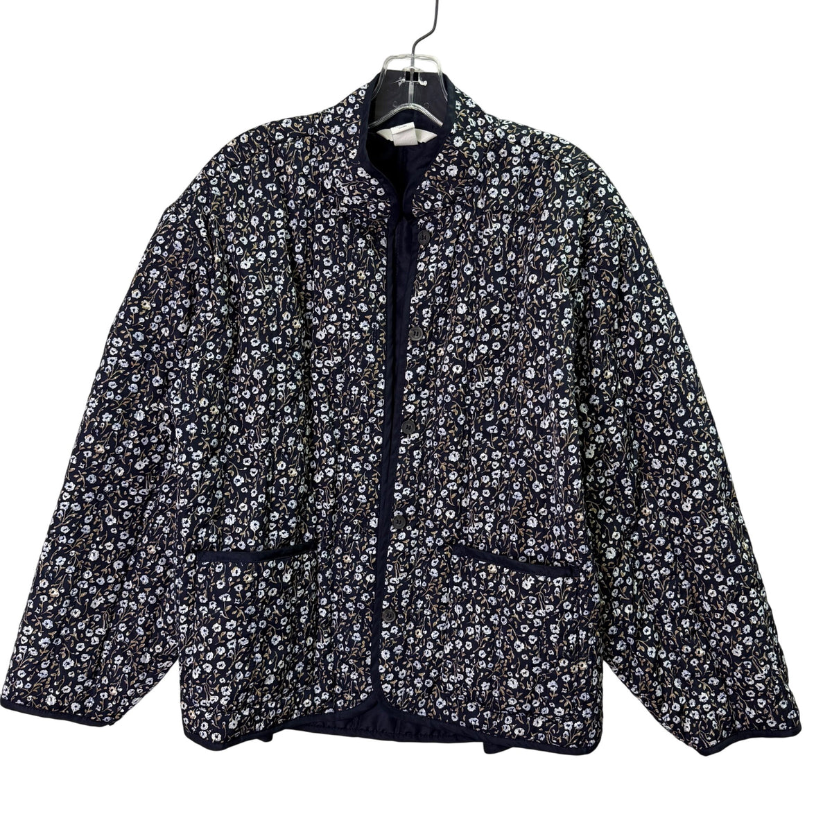 H&M Womens Navy Floral Quilted Lightweight Jacket Small Size Made In China