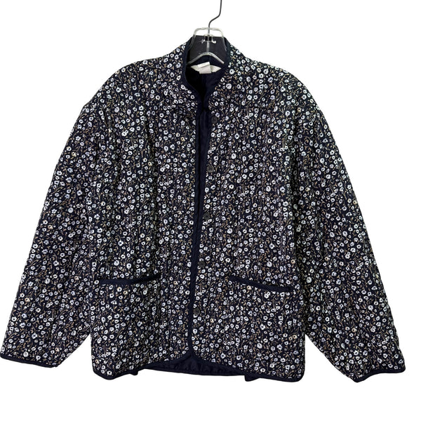 H&M Womens Navy Floral Quilted Lightweight Jacket Small Size Made In China