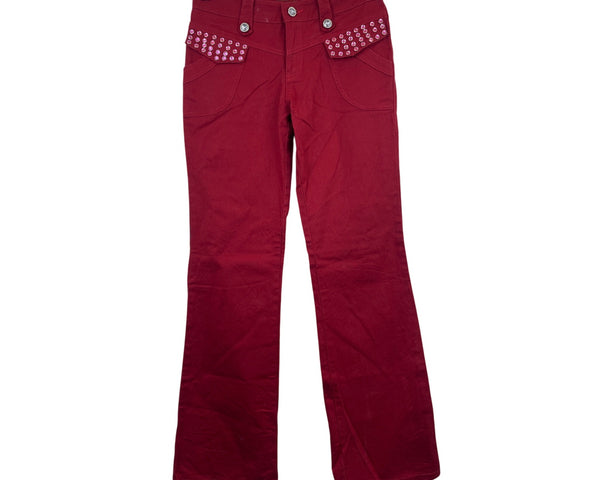 Giraffe H.T.J Womens Red Cotton Blend Flared Pants Studded Pocket Design Size L