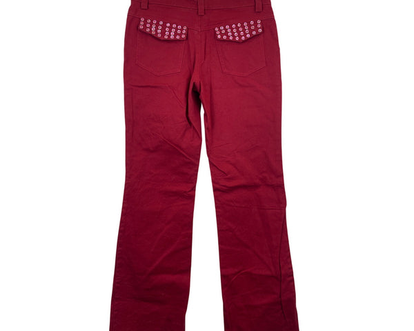 Giraffe H.T.J Womens Red Cotton Blend Flared Pants Studded Pocket Design Size L
