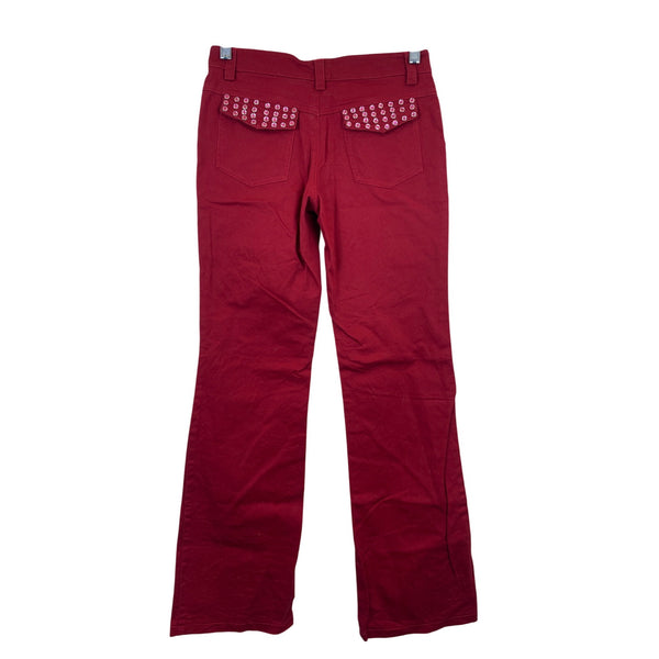 Giraffe H.T.J Womens Red Cotton Blend Flared Pants Studded Pocket Design Size L
