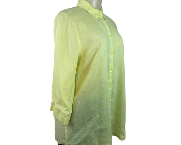 Chico’s Women’s Yellow Button-Up Collared Shirt With 3/4 Sleeves Sz 0