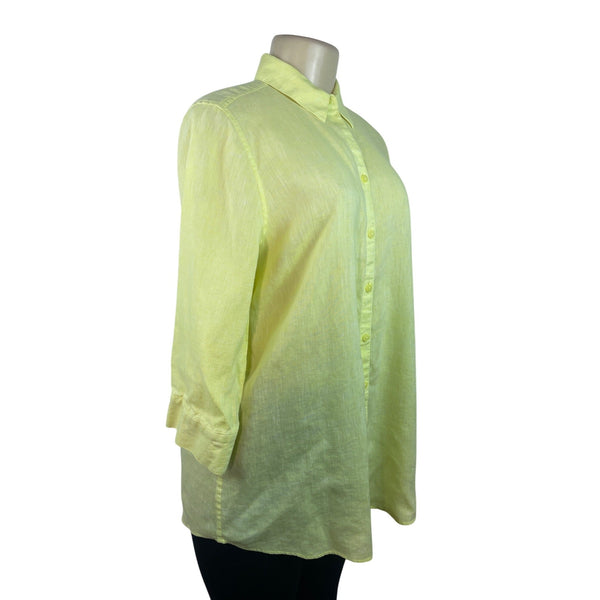Chico’s Women’s Yellow Button-Up Collared Shirt With 3/4 Sleeves Sz 0