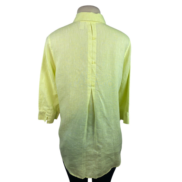 Chico’s Women’s Yellow Button-Up Collared Shirt With 3/4 Sleeves Sz 0