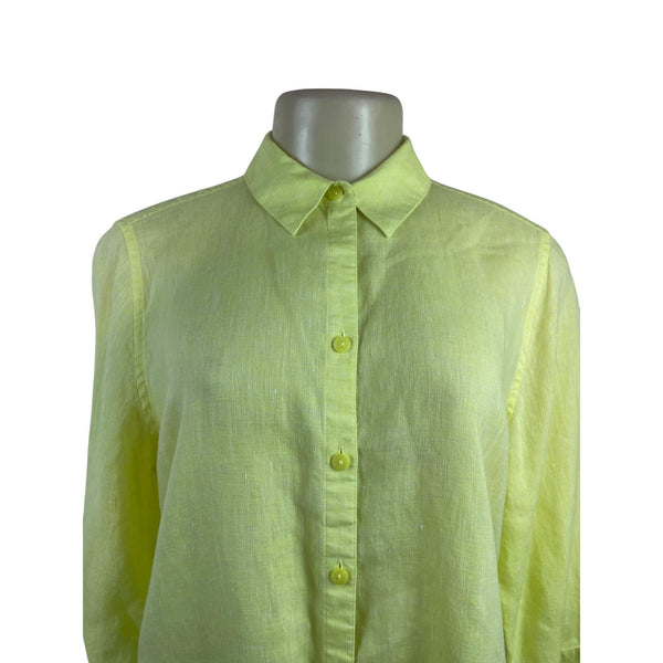 Chico’s Women’s Yellow Button-Up Collared Shirt With 3/4 Sleeves Sz 0