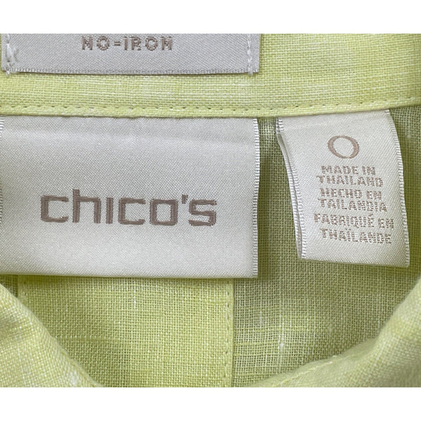 Chico’s Women’s Yellow Button-Up Collared Shirt With 3/4 Sleeves Sz 0
