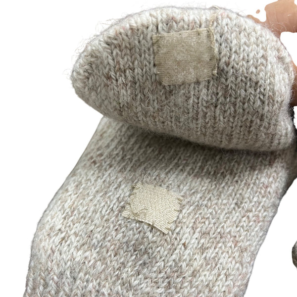 Wool Blend Convertible Mittens Gloves Beige/Black Fingerless Flap w/ Velcro Grip Pads OS