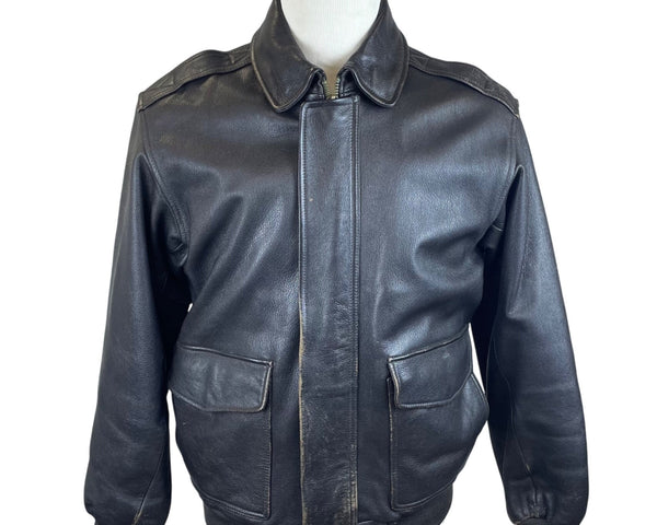 L.L. Bean Mens Black Goatskin Leather Bomber Jacket Insulated Warm Durable Sz M