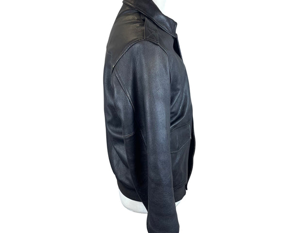 L.L. Bean Mens Black Goatskin Leather Bomber Jacket Insulated Warm Durable Sz M