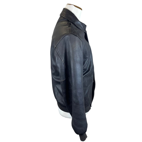 L.L. Bean Mens Black Goatskin Leather Bomber Jacket Insulated Warm Durable Sz M