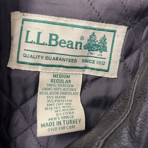 L.L. Bean Mens Black Goatskin Leather Bomber Jacket Insulated Warm Durable Sz M